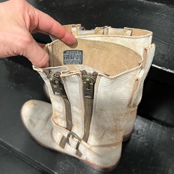 Bed Stu white / cream moto double zip mid- calf boots sz 8 - Picture 7 of 12